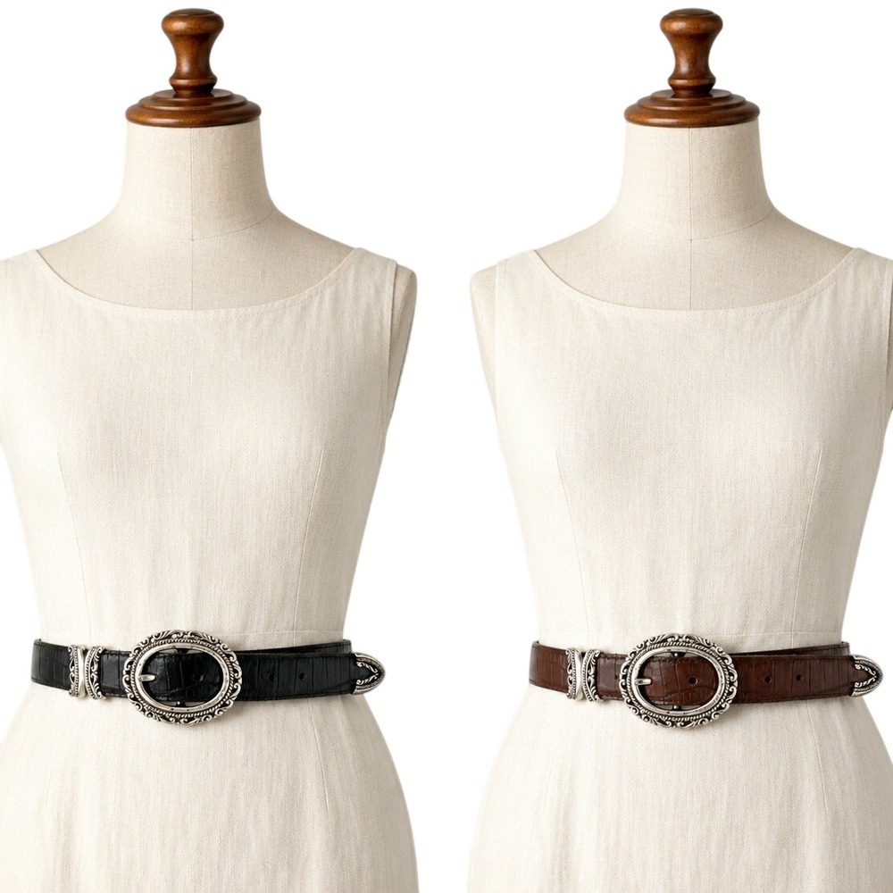 Vintage 90s Brighton Reversible Black‎ Brown Croc Leather Belt XL 36300